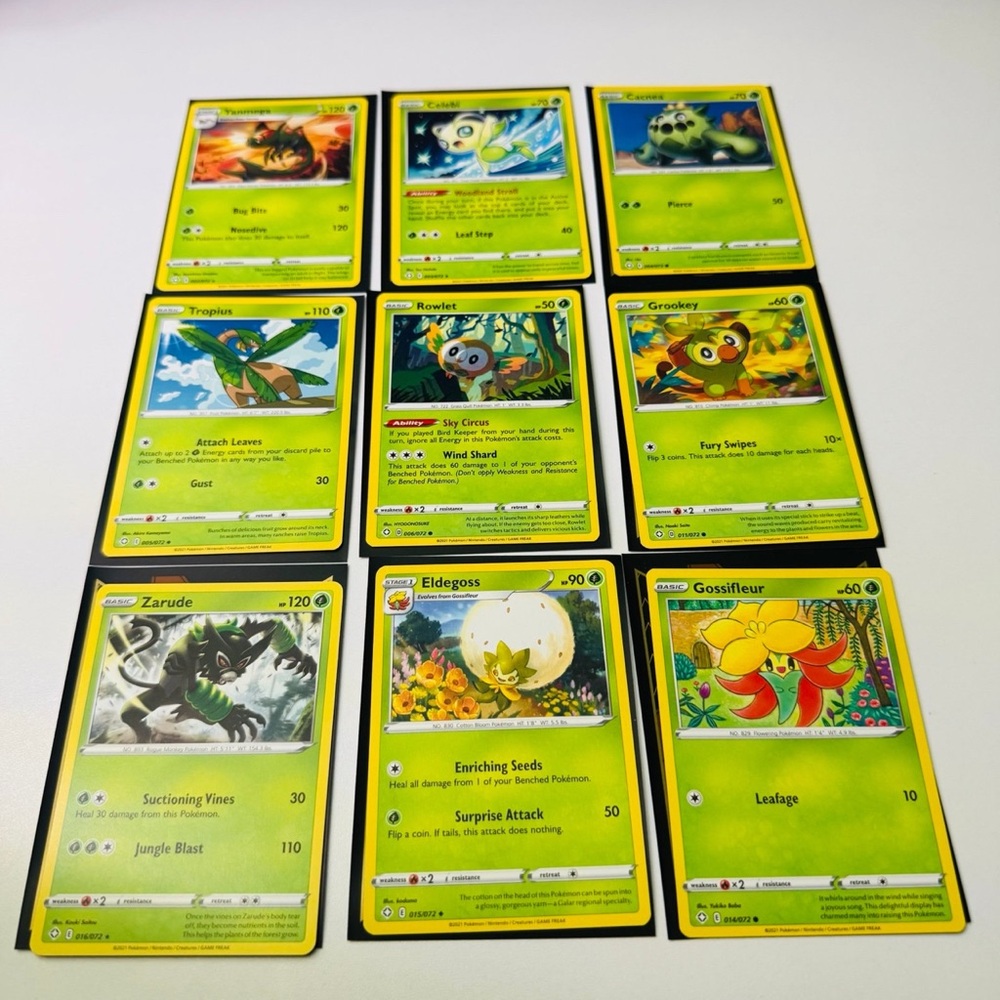 Pokémon Cards 2021 Lot Set of 9 Grass Type W Rare Shining Fates Eevee Sleeves